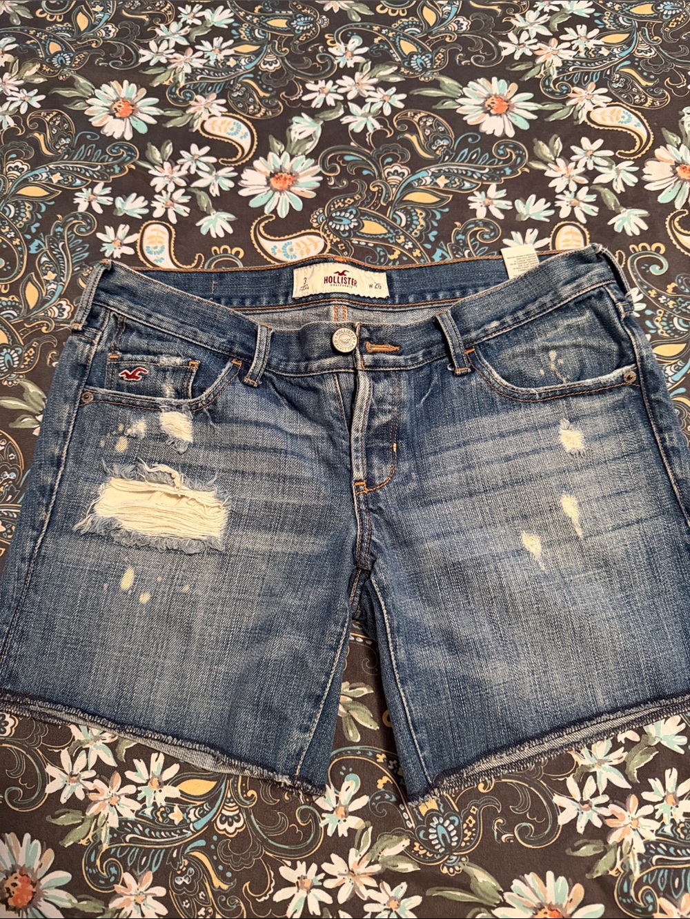 Hollister Women's Distressed Mid-Blue Denim Shorts